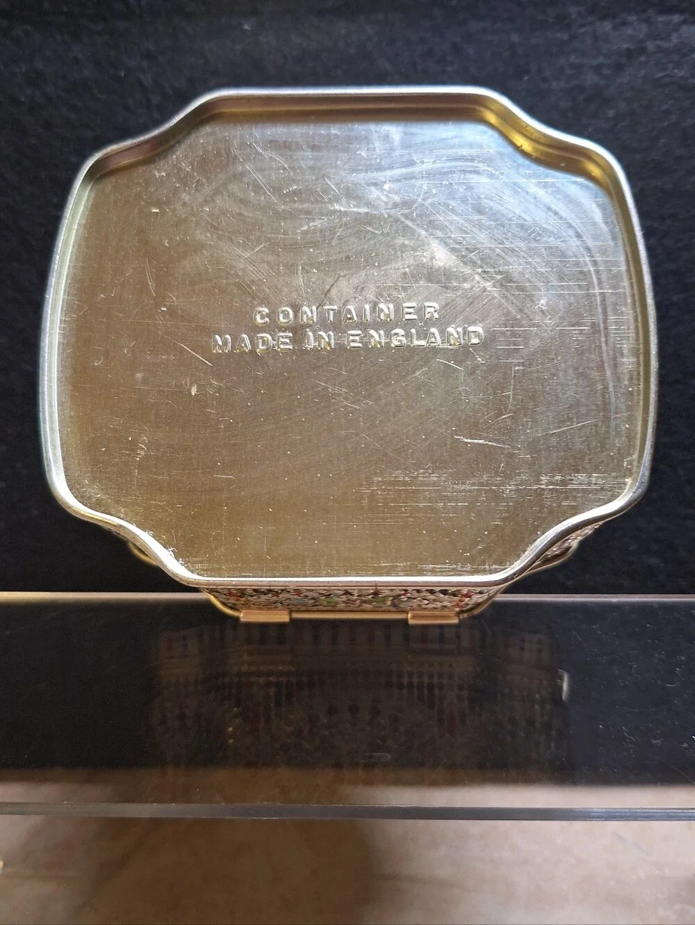 George W Horners Embossed Floral Rose Candy Treats Tin Gold Black England Hinged